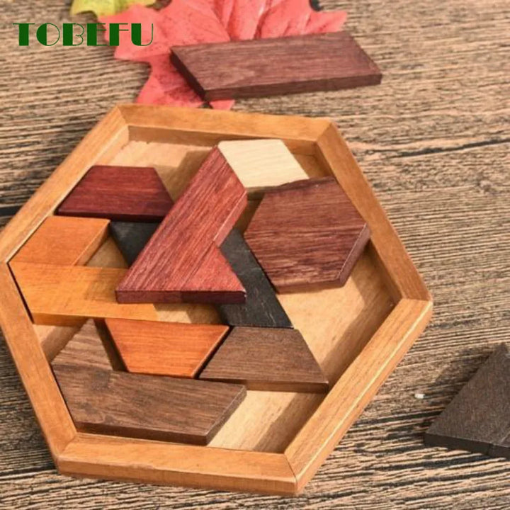 Wooden Geometric Shape Jigsaw Board Puzzles Kids Brain Teaser