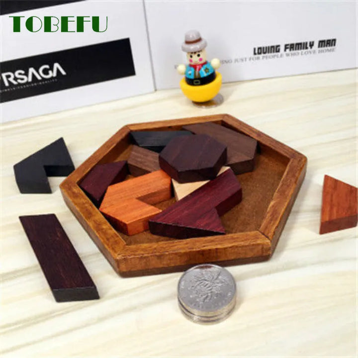 Wooden Geometric Shape Jigsaw Board Puzzles Kids Brain Teaser