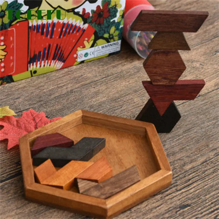 Wooden Geometric Shape Jigsaw Board Puzzles Kids Brain Teaser