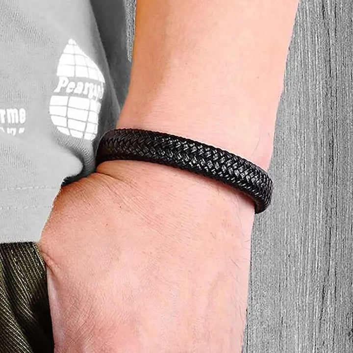 Black PU Leather Magnetic Bracelet Men's