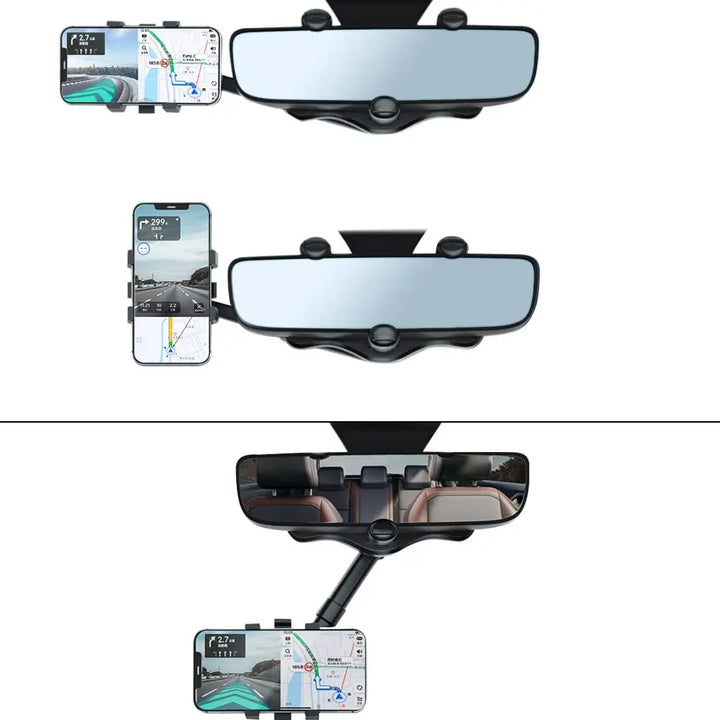 Universal Clip Rotatable and Retractable Car Phone Holder Rearview Mirror